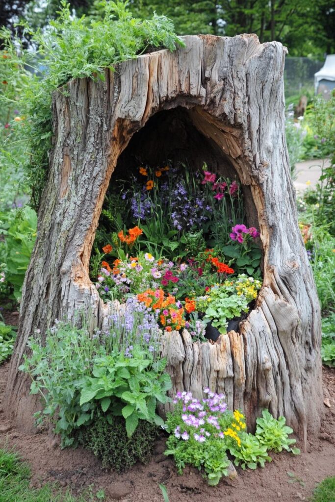 Hollowed-Out Stump Planter