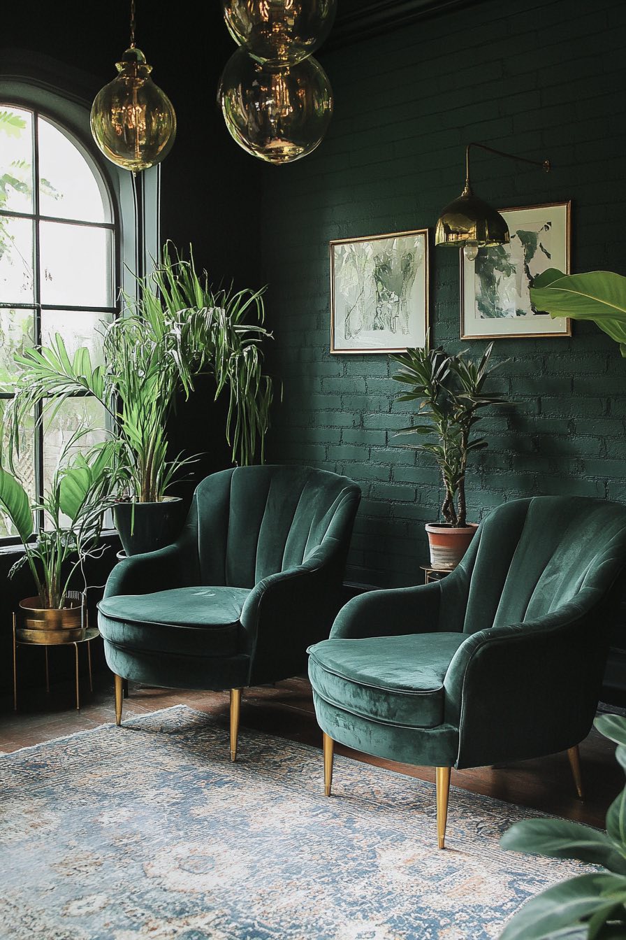 Deep Green Walls and Glam Accents