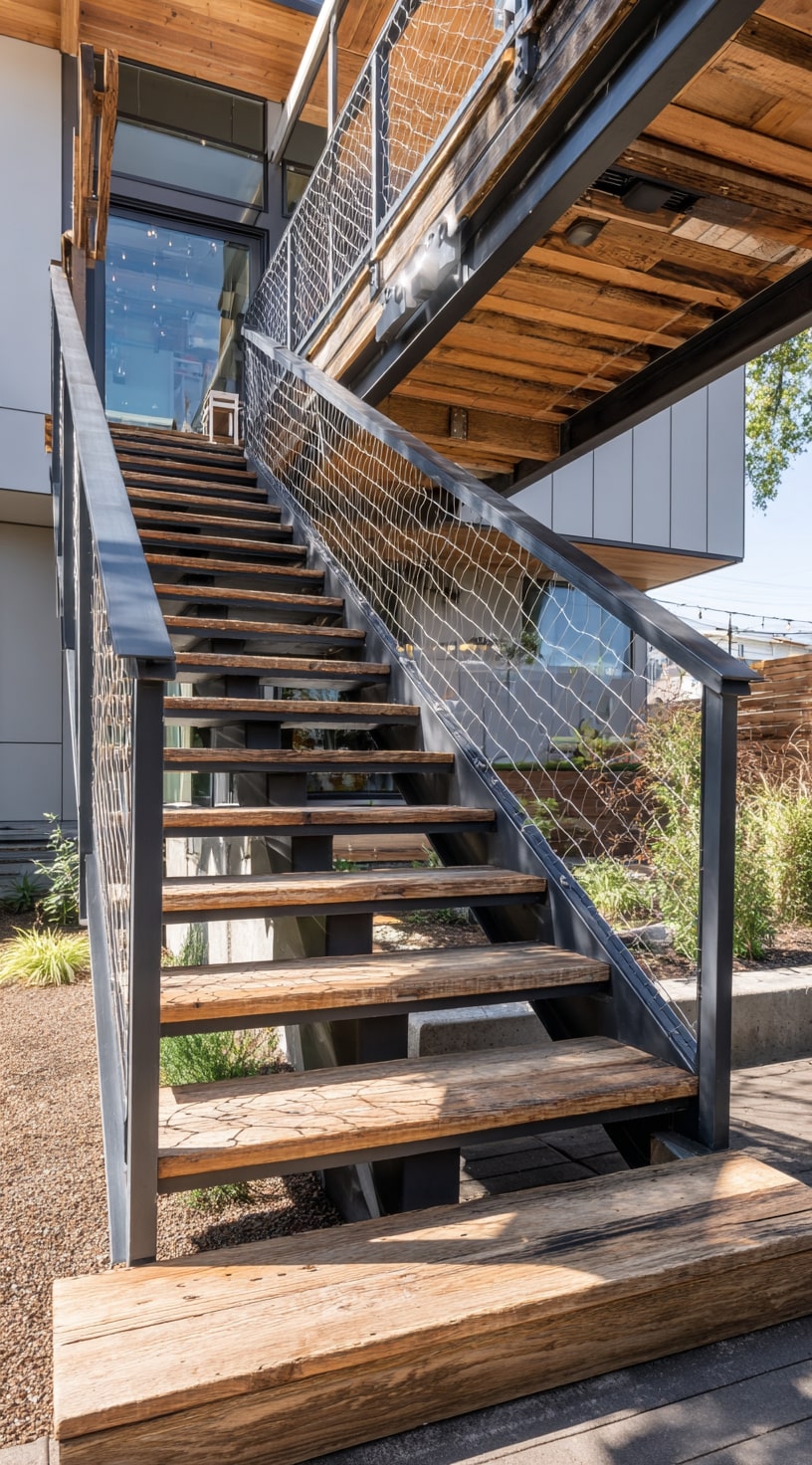 4. Black Metal and Wood Contrast