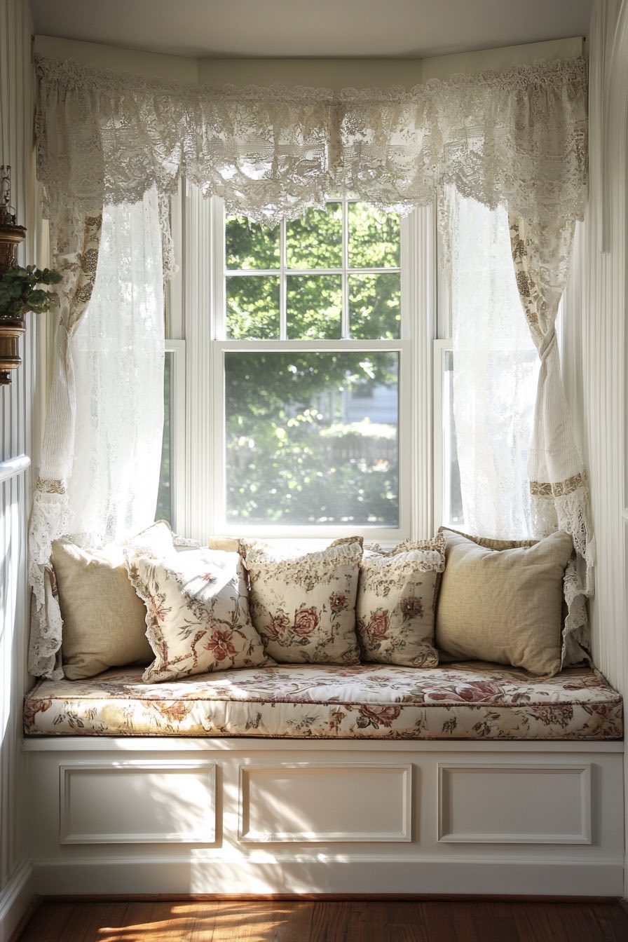 Bay Window Seating with Patterned Cushions