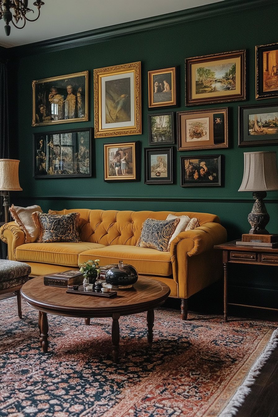 Eclectic gallery wall and ornate frames