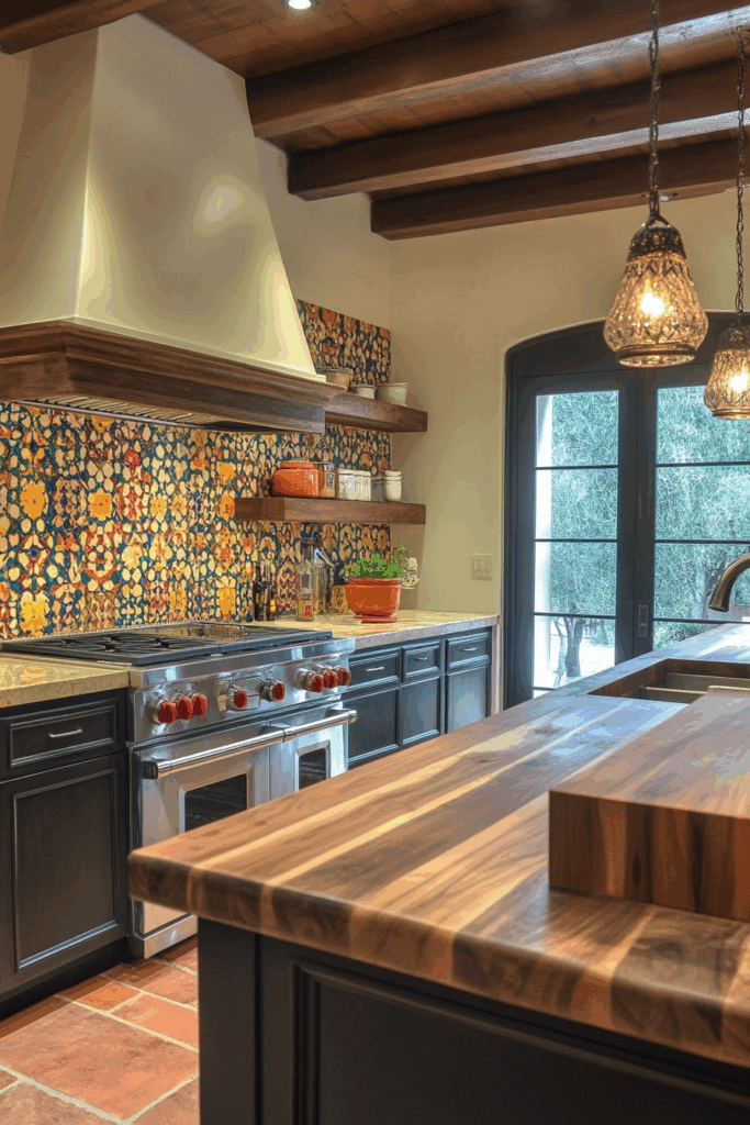 Saltillo Tile Backsplash with Colorful Talavera Accents