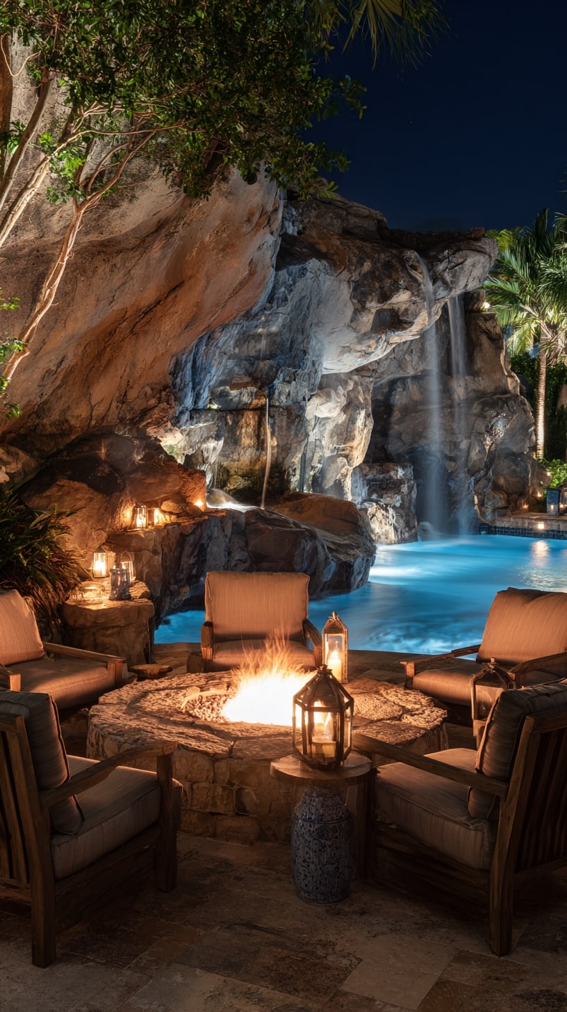 6. Design a Firepit with a Water Feature for a Balanced Ambiance