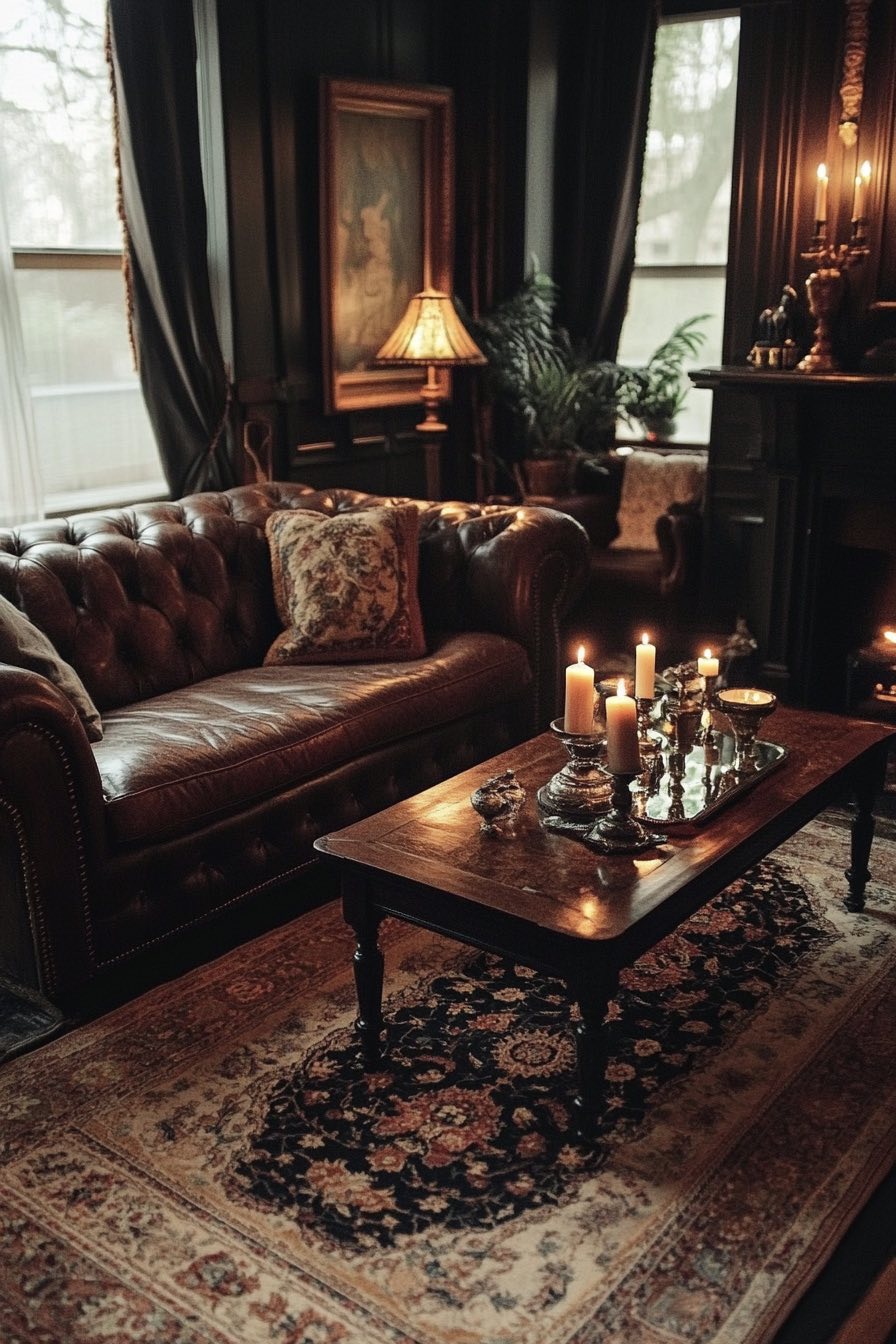 Compact Chesterfield Sofa with Persian Rug