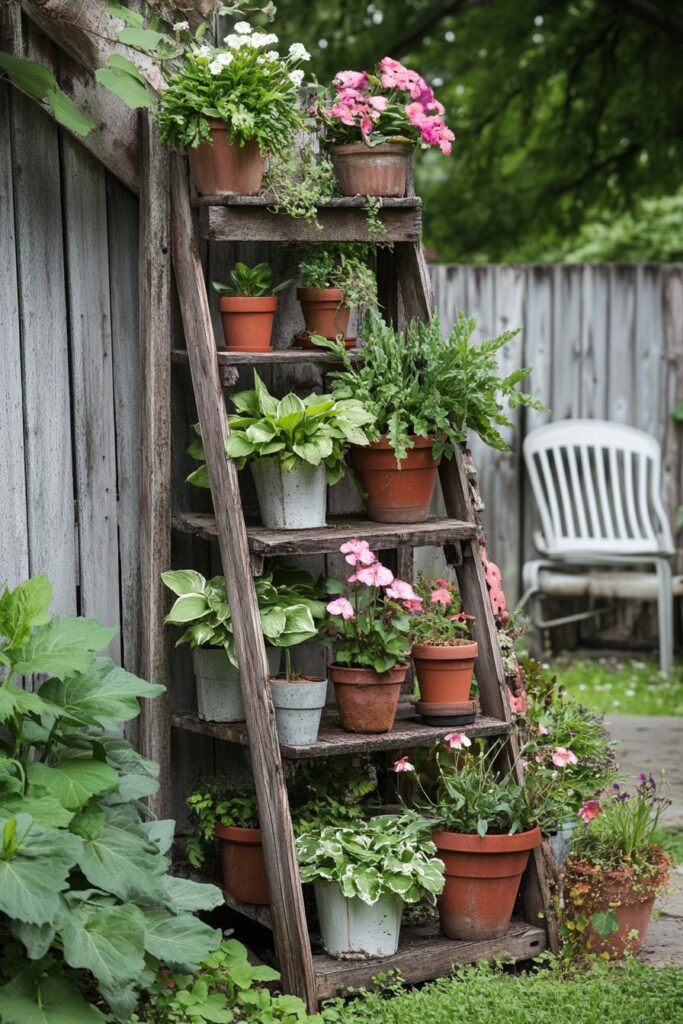 Repurposed Ladder as a Vertical Garden