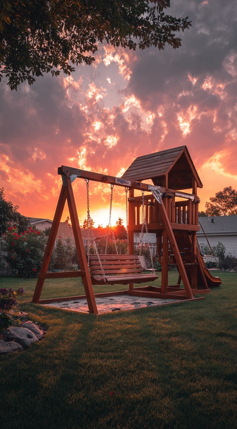 7. Swing Set with Climbing Wall