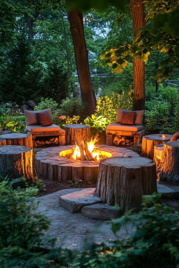 Tree Stump Fire Pit Seating