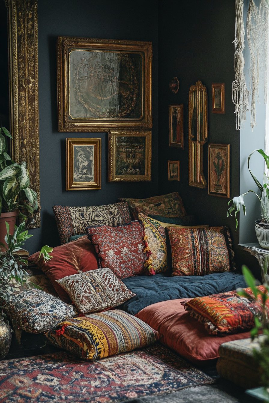 Floor Cushions and Gilded Frames