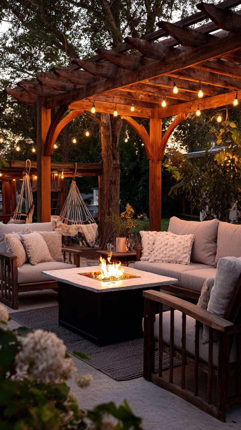 8. Surround the Firepit with Lush Greenery for a Natural Feel