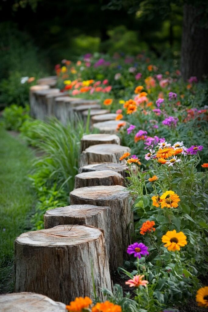 Rustic Log Garden Edging