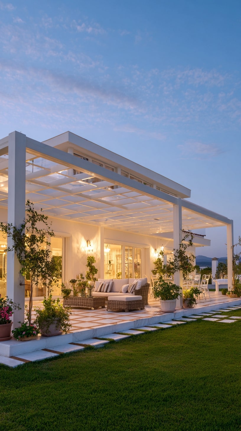 9. Mediterranean-Style Pergola with Stone and Tile Accents