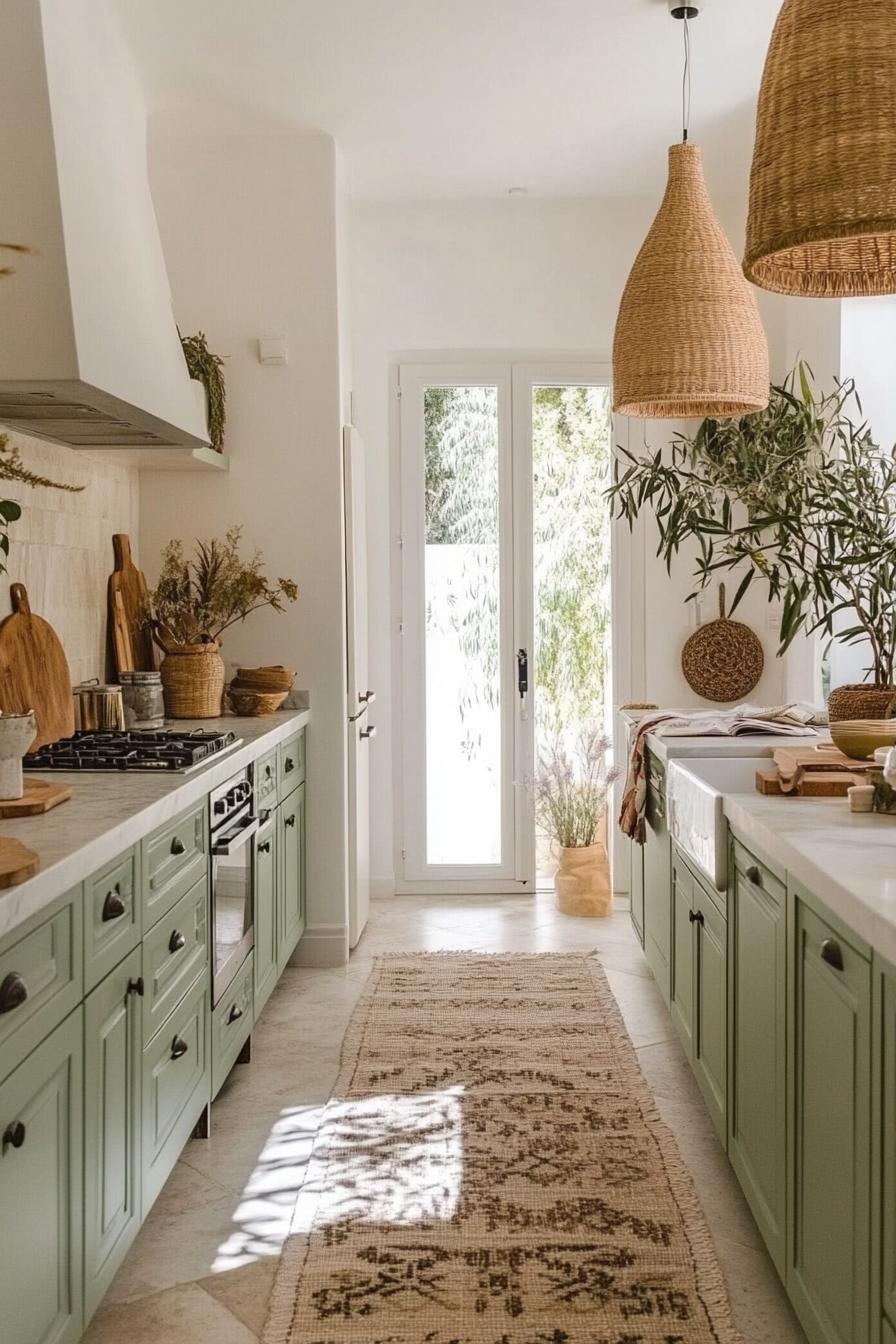 Boho Style Kitchen with Sage and Rattan