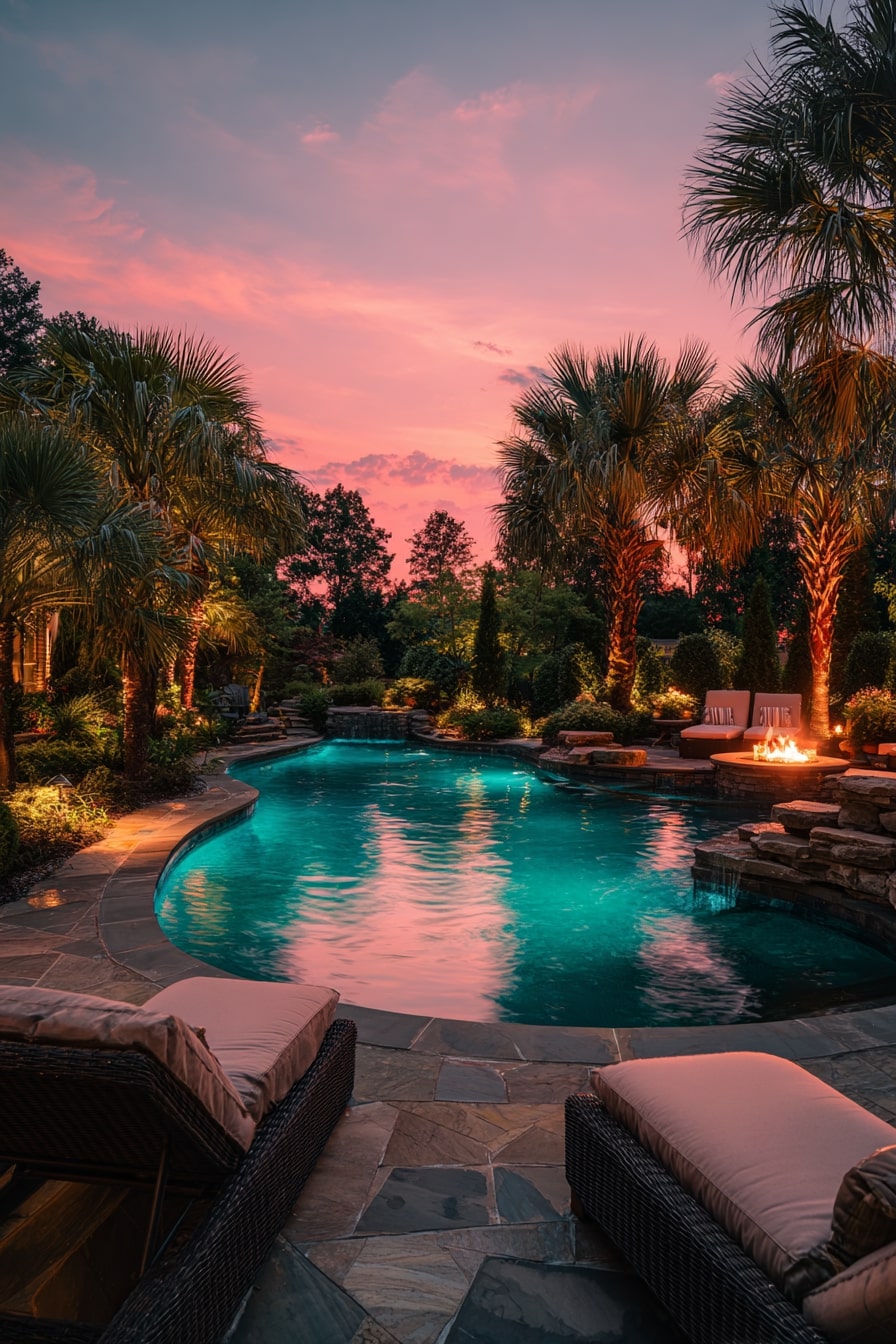 Curved Pool with Natural Stonework