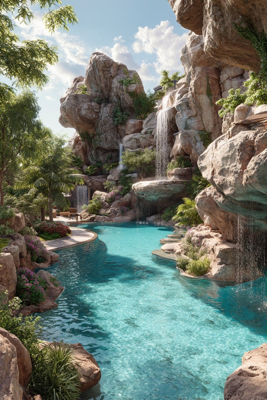 Custom Shaped Pool with Rock Features