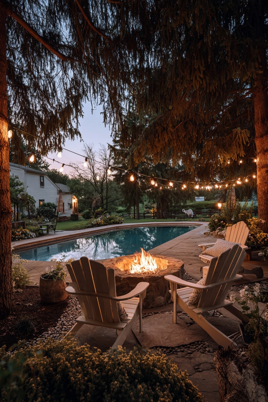 Fire Pit Adjacent Semi Inground Pool