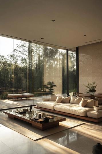  Glass Wall Minimalism in Modern Living Rooms