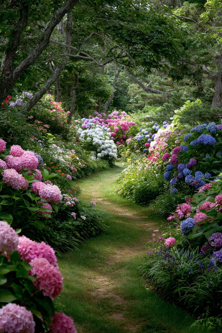 Hydrangea and Gravel Pathway Combination