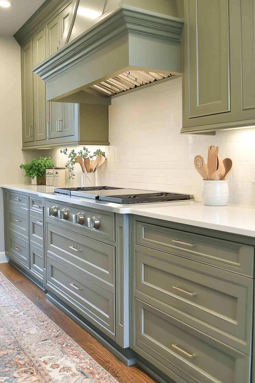 Modern Minimalist with Flat-Front Sage Cabinets