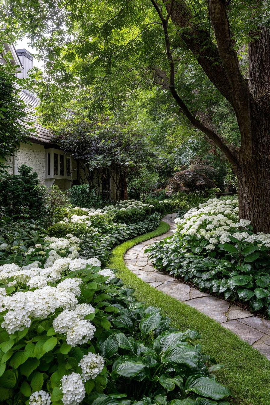 Modern Minimalist with Oakleaf Hydrangeas and Compact Hostas
