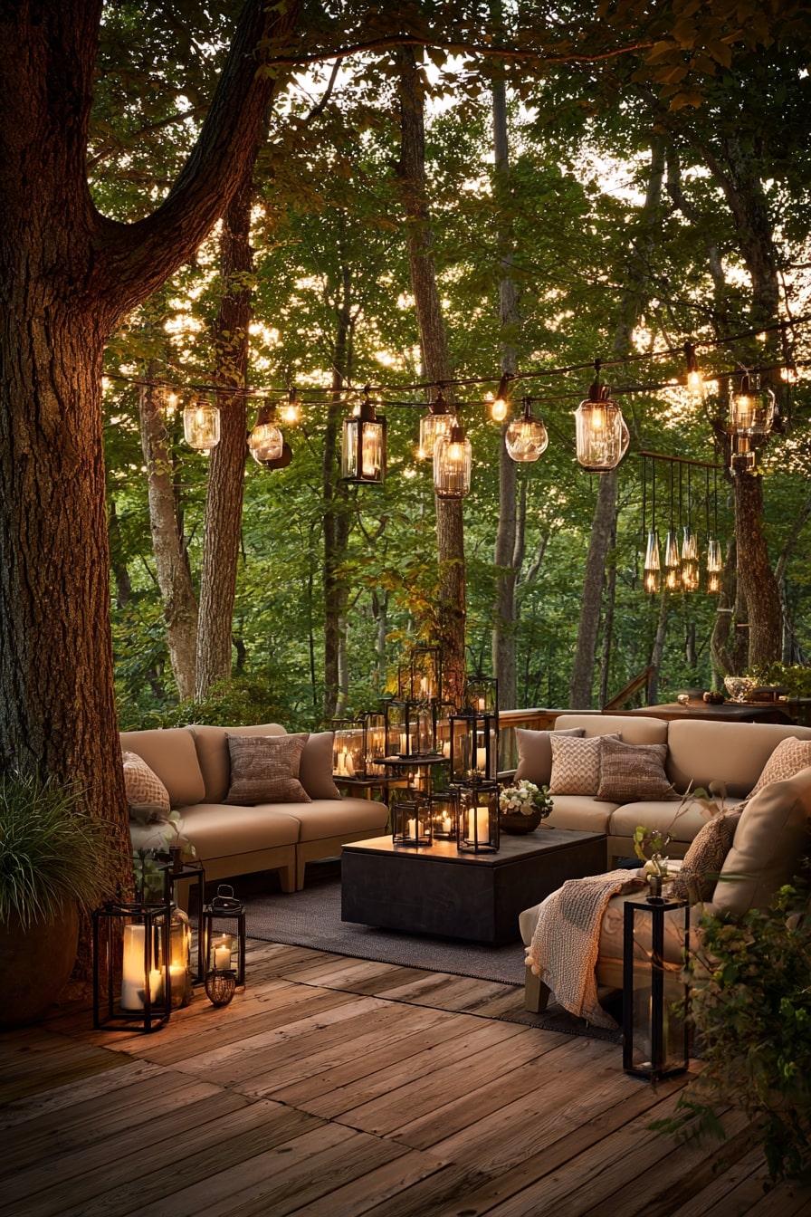 Nighttime Oasis String Lighting and Ambient Illumination
