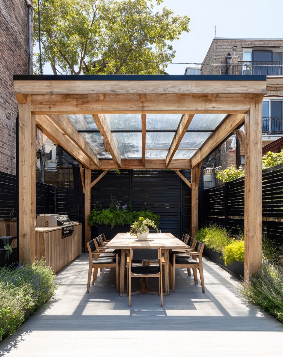 Polycaronate Roof with Pergola Accent