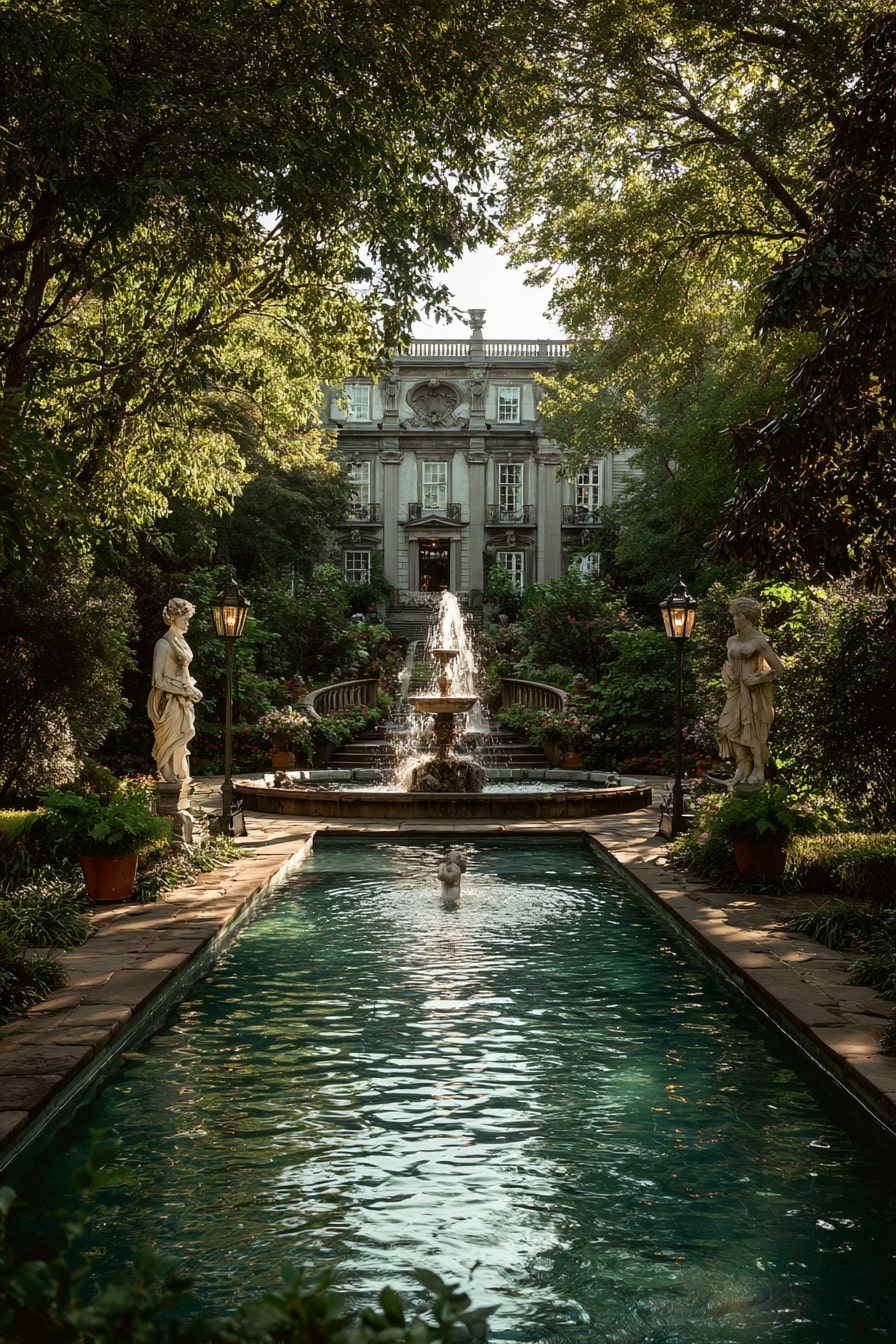 Raised Pool with Fountains and Statues