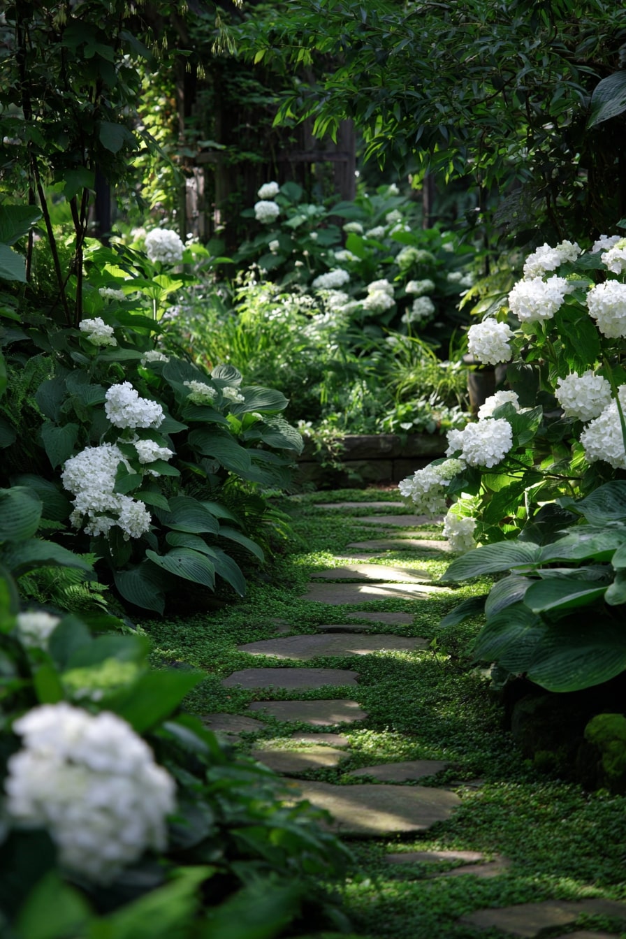 Rustic Charm with Annabelle Hydrangeas and Giant Hostas