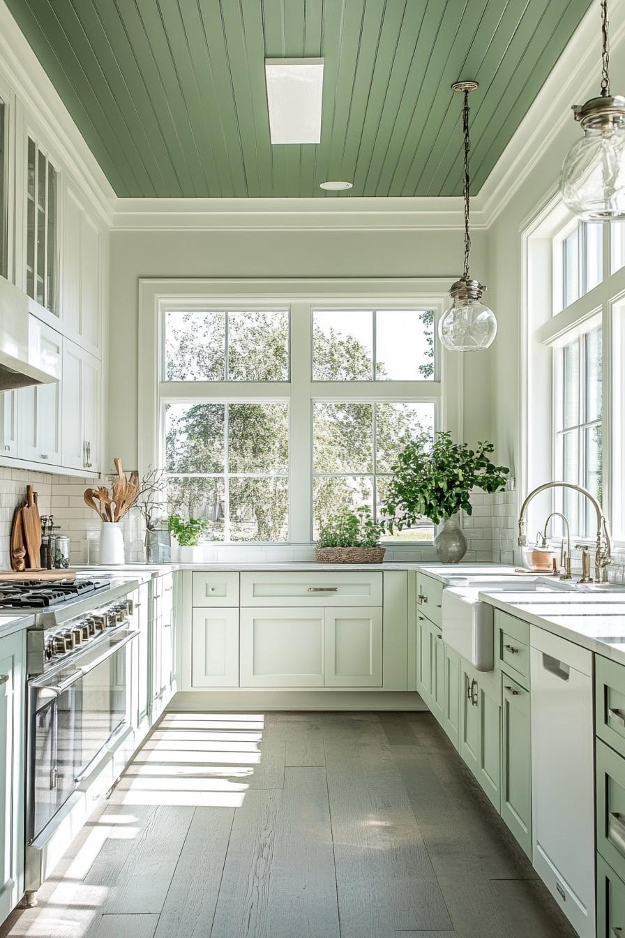 Sage Green Ceiling with White Walls