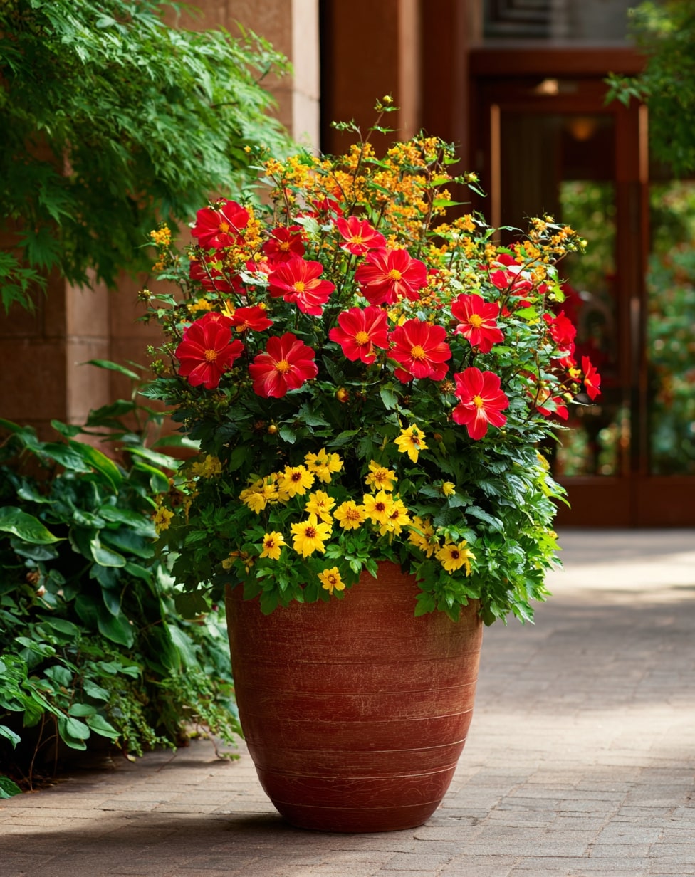 Sunset Blaze Match Coleus with Ornamental Grasses

