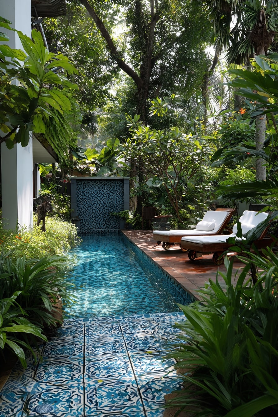 Tiled Accent Wall Semi Inground Pool