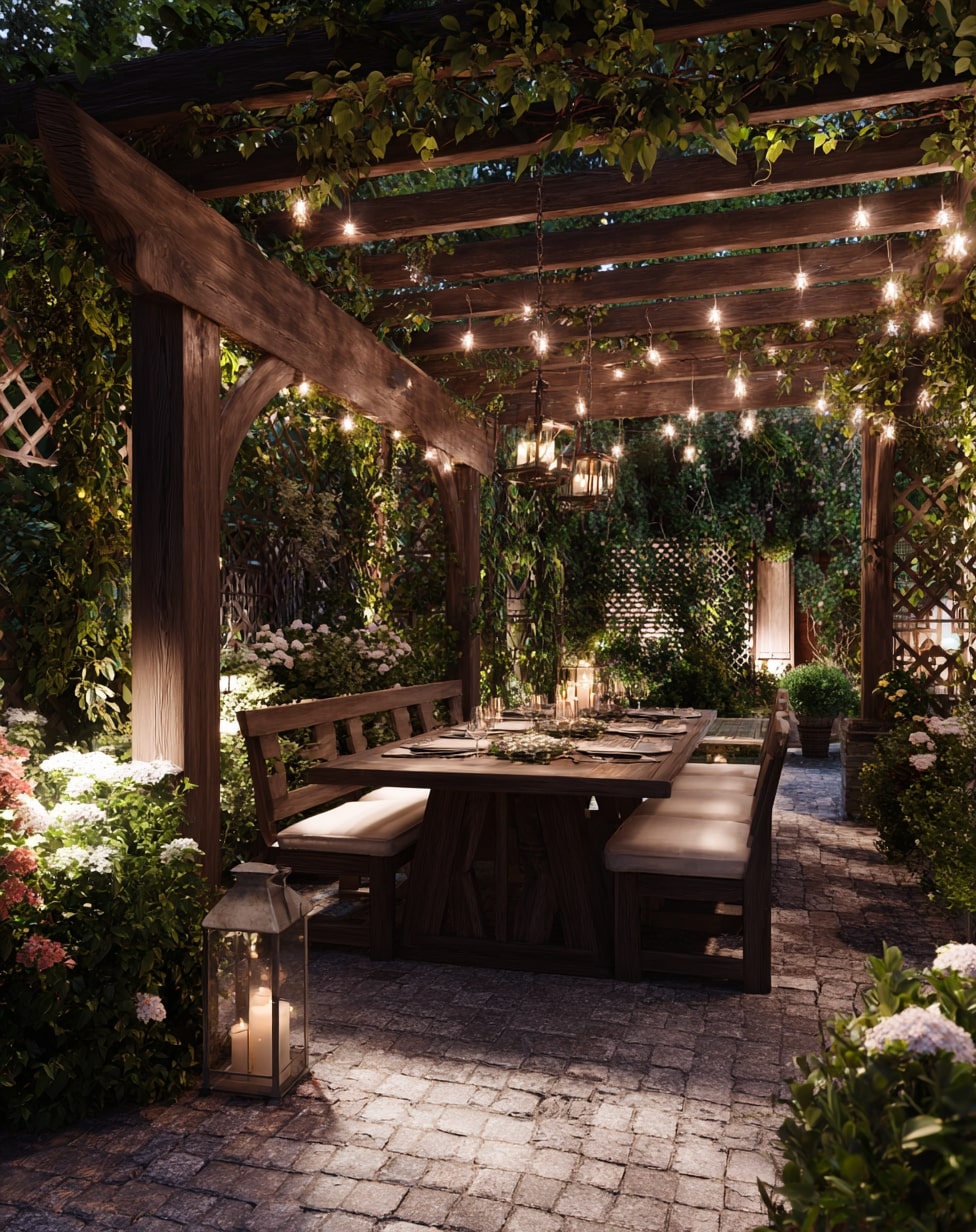Trellised Canopy with Edison Lights