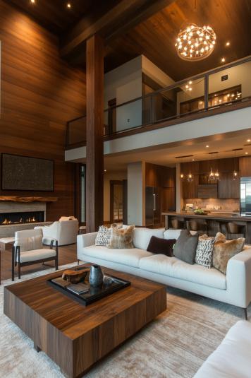 Warm Wood Accents in a Loft Living Room