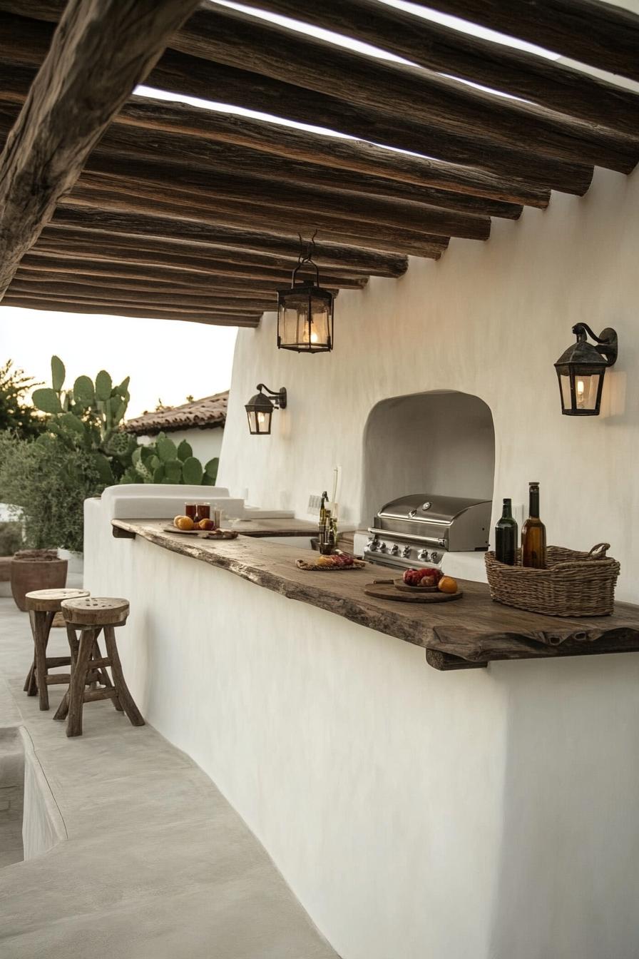 White Stucco Island with Wood Beam Top