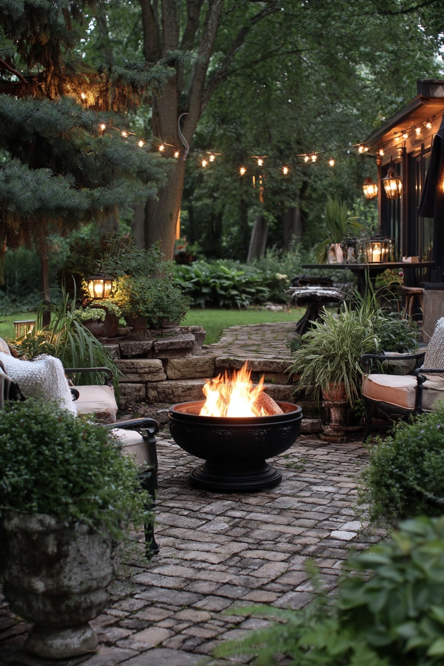 Rustic Chiminea on a Pebble Patio