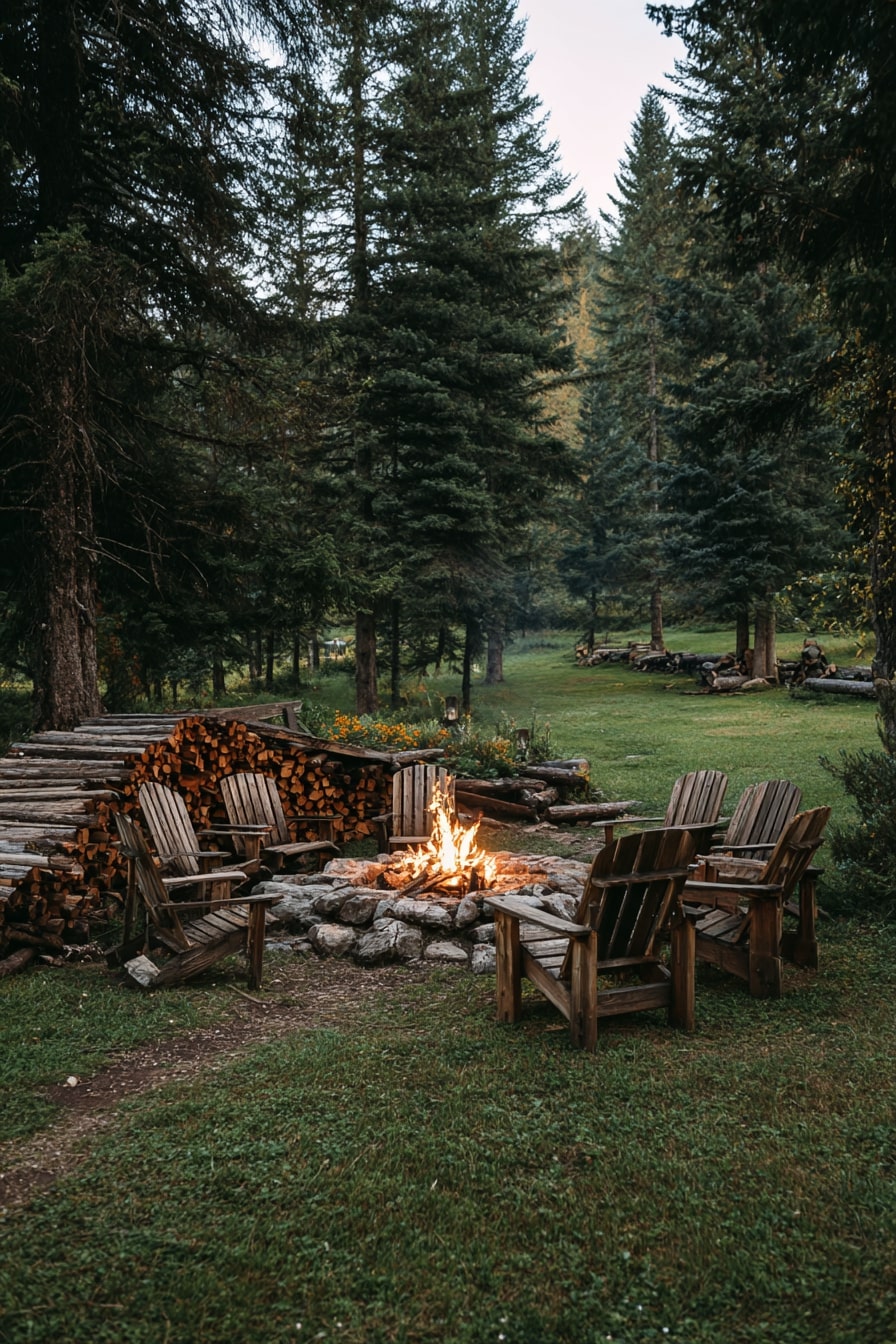 Rustic Fire Pit with Tree Stump Seating