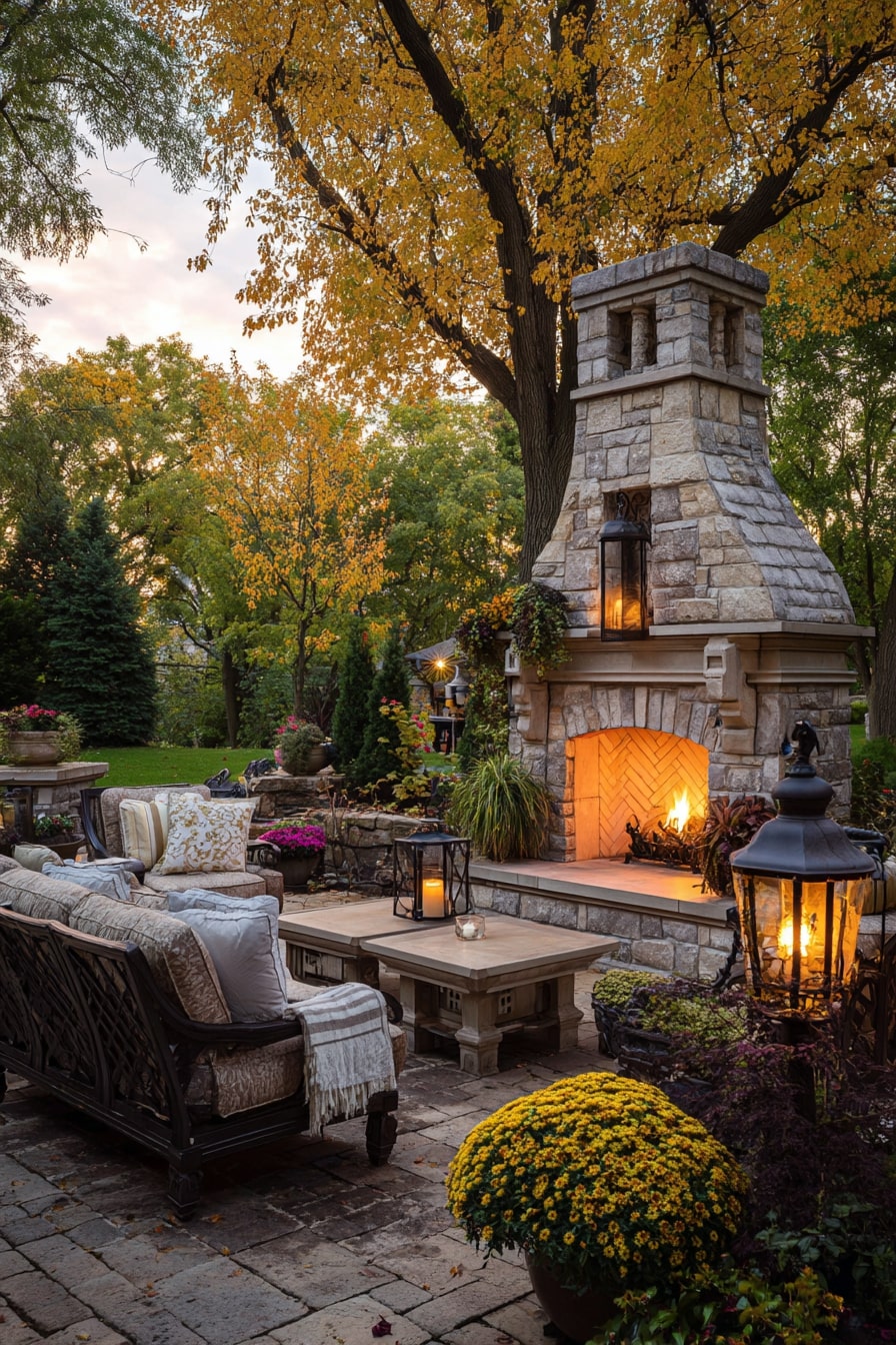 Fireplace with Built-In BBQ and Outdoor Kitchen