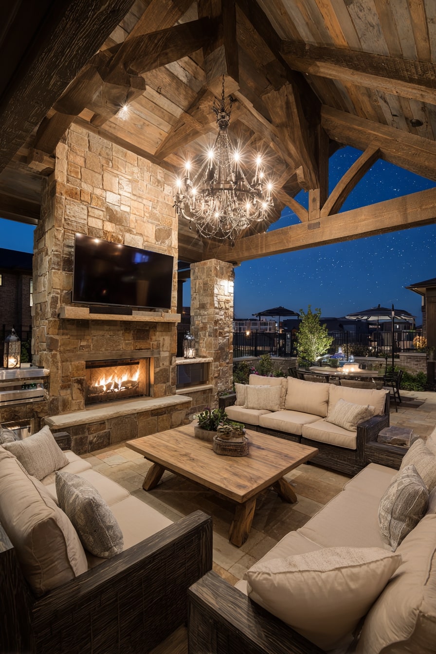 Outdoor Room with Fireplace and TVs