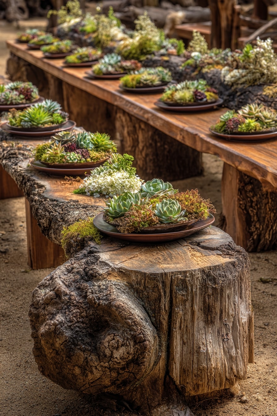 Succulent-Topped Tables and Benches