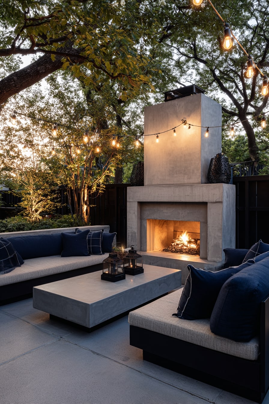 Modern Outdoor Fireplace with Sectional Sofa
